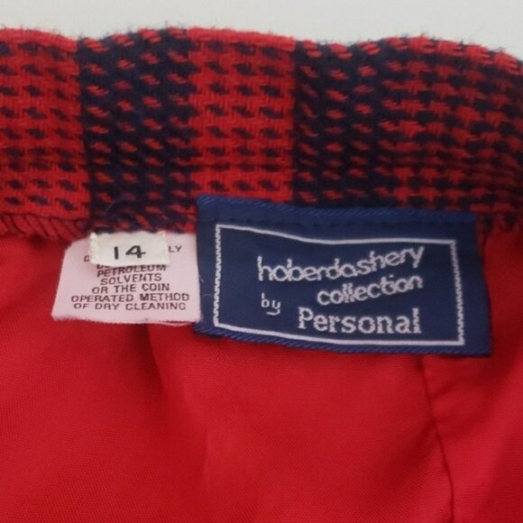 Vintage Red Navy Blue Plaid 80s Office Midi Skirt Timeless Retro Fringe Wrap - Picture 5 of 8